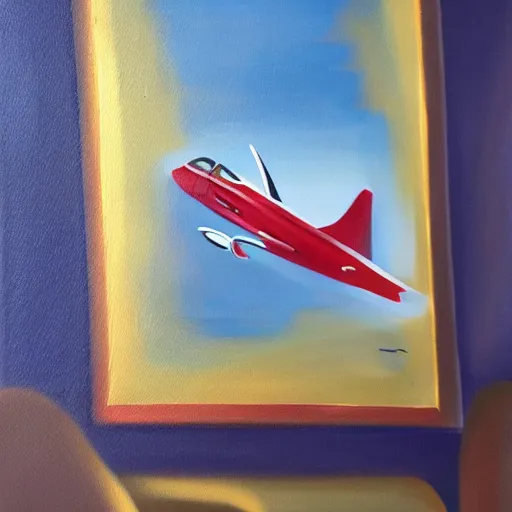 Image similar to oil painting of a plane drinking a coffee