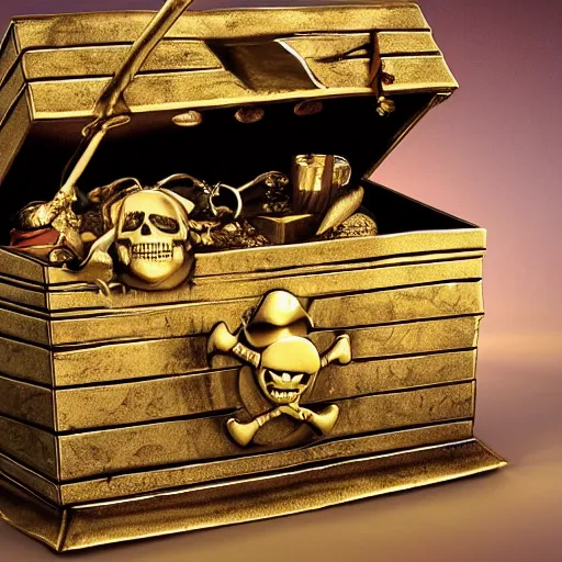 Prompt: A pirate named Gold D. Roger, laughing holding a treasure chest, inside the Treasure chest is The One Piece, Hyperrealism, 8k, high detail