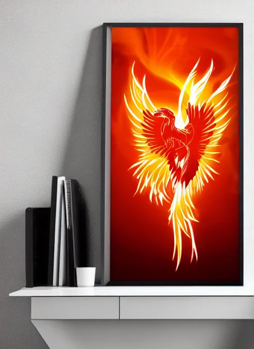 Image similar to white phoenix on salt crystals simple background simplified stylised poster art neat graphic design style holistic on orange and purple flames