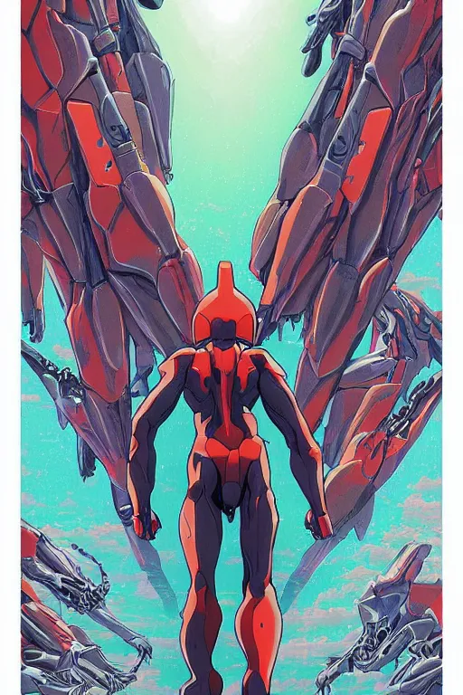 Image similar to a close - up of a evangelion, drawn by robbie trevino and dan mumford, poster, digital art, comic art, concept art