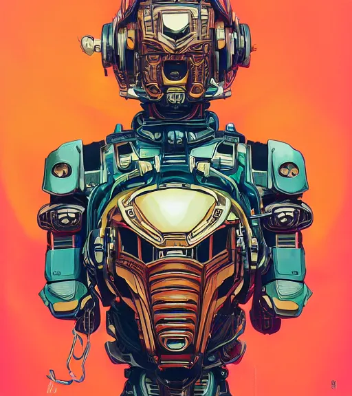 Image similar to high quality high detail biomechanical portrait of diesel punk in an alien world, gundam head, mekka, tristan eaton, victo ngai, artgerm, rhads, ross draws, hyperrealism, intricate detailed, alphonse mucha, 8 k, sci - fi, pastel colors, artstation,