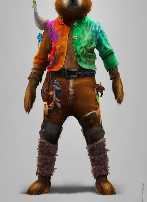 Image similar to detailed full body concept art illustration colorful pastel painting of an anthropomorphic capybara cowboy in full intricate clothing, biomutant, ultra detailed, digital art, octane render, 4K