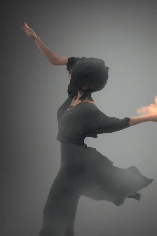 Prompt: a woman turning into smoke, dancing, atmospheric, octane render, volumetric light