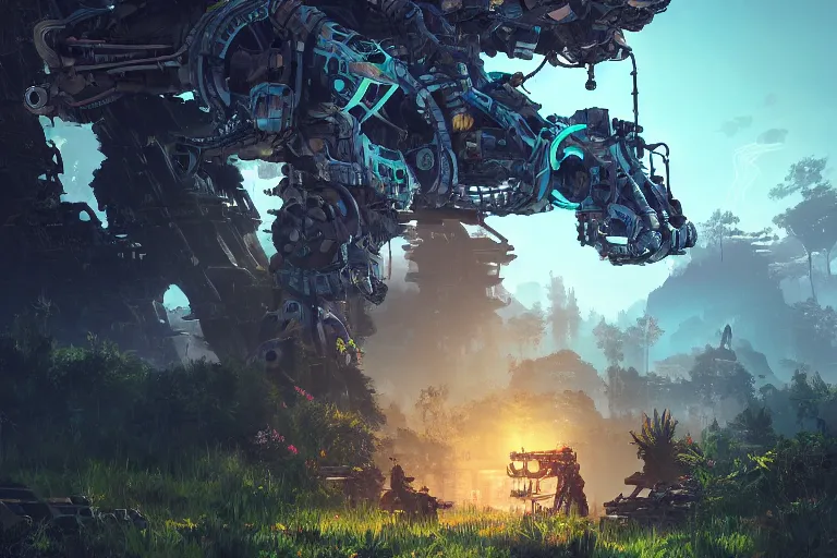 Image similar to stalker machine mecanical creature robot of horizon forbidden west horizon zero dawn bioluminiscence global illumination ray tracing hdr fanart arstation by ian pesty and alena aenami artworks in 4 k