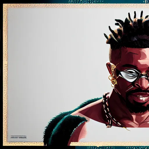 Prompt: a matte painting of killmonger, drip, diamonds shining, diamond jewelry, clean, stylish, diamond grill by sachin teng