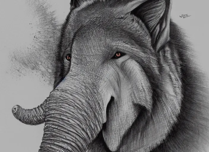 Image similar to a wolf merged with an elephant,!! photorealistic