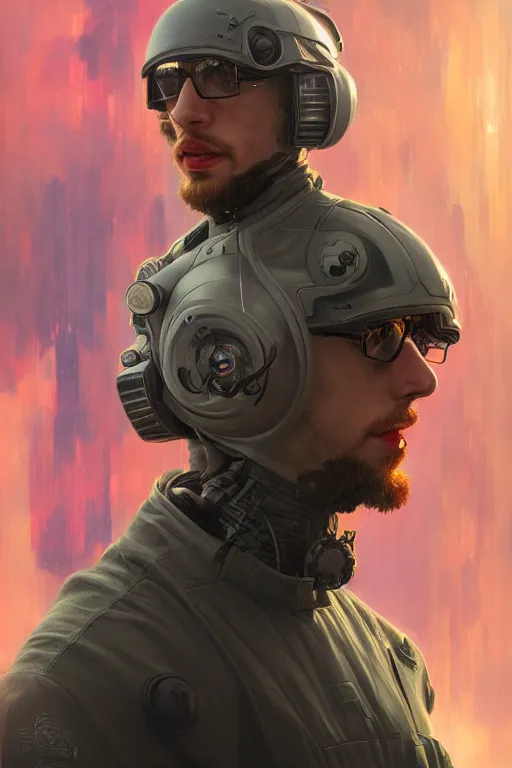 Image similar to portrait futuristic airforce Sam Hyde, inside future fighter, sci-fi, fantasy, intricate, very sigma, luxurious, human anatomy, rgb light, highly detailed, digital painting, artstation, concept art, smooth, sharp focus, illustration, art by tian zi and WLOP and alphonse mucha