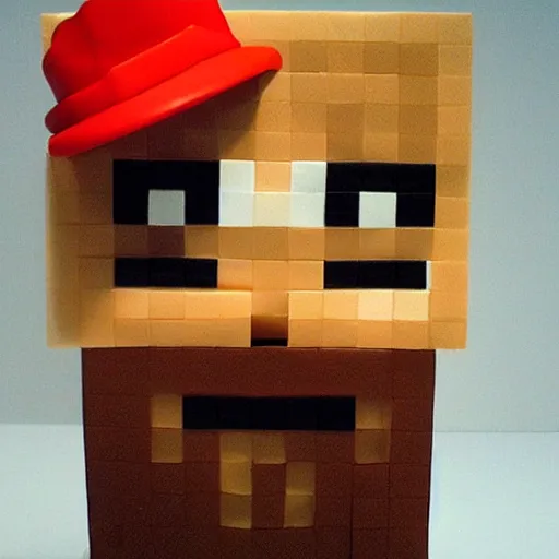 Image similar to Minecraft sculpture of a Chef Boyardee can