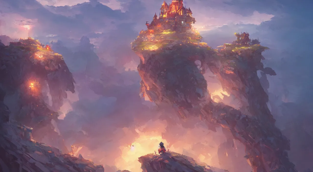 Image similar to castle on top of cliff over stormy seas, heartstone official fanart behance hd by Jesper Ejsing, by RHADS, Makoto Shinkai and Lois van baarle, ilya kuvshinov, rossdraws global illumination