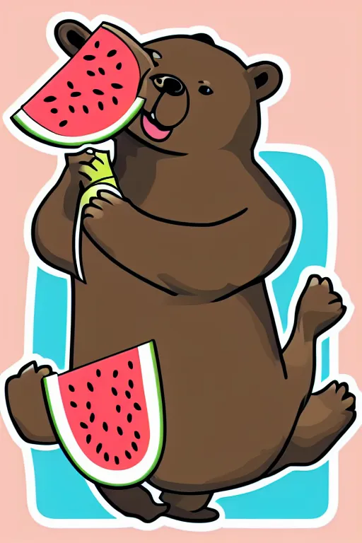 Image similar to Bear eating a watermelon, sticker, colorful, illustration, highly detailed, simple, smooth and clean vector curves, no jagged lines, vector art, smooth