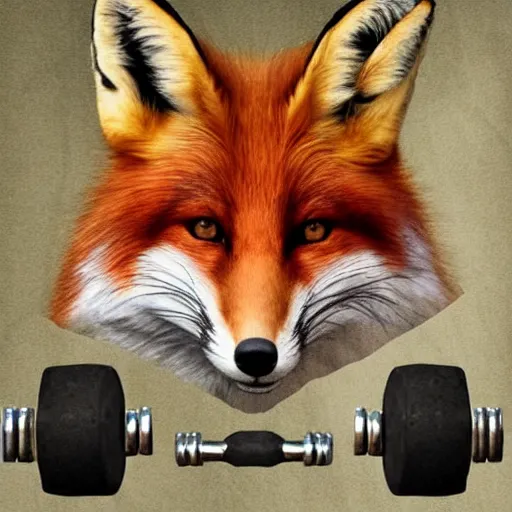 Image similar to fox with dumbbell photorealistic art illustration