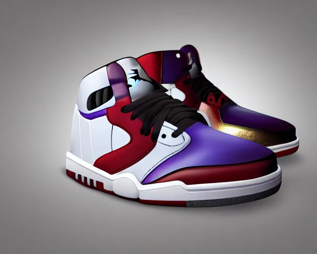 Image similar to 3D render of mid height air jordan sneakers with a portrait of the joker, cinematic, studio lighting, award winning, highly detailed, 4k, hd, sharp