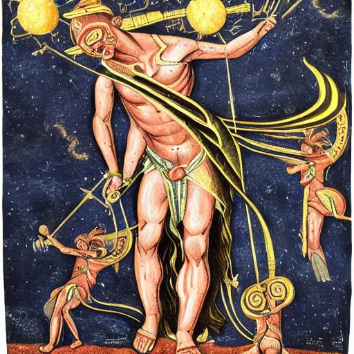 Image similar to celestial war, aliens, invasion, greek art style