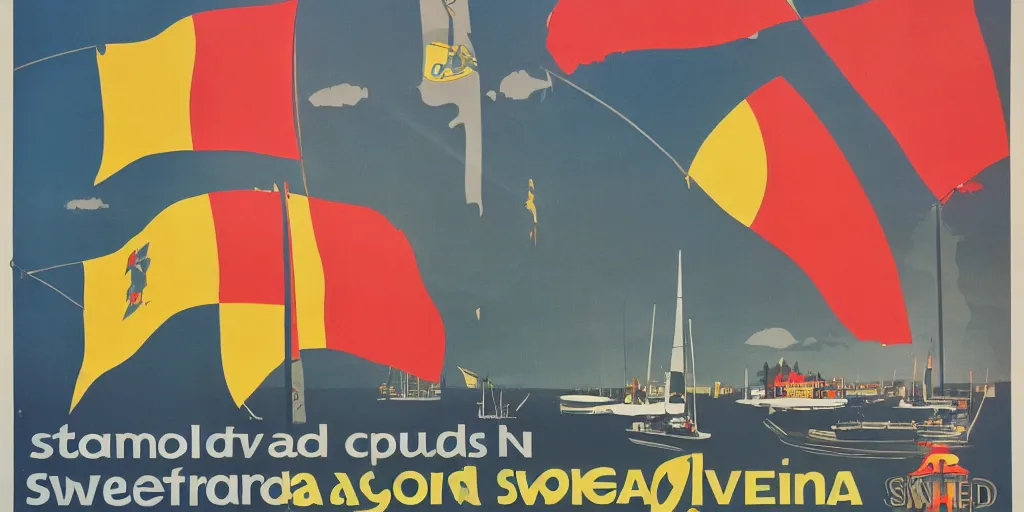 Image similar to a 1970s poster advertising Sweden,