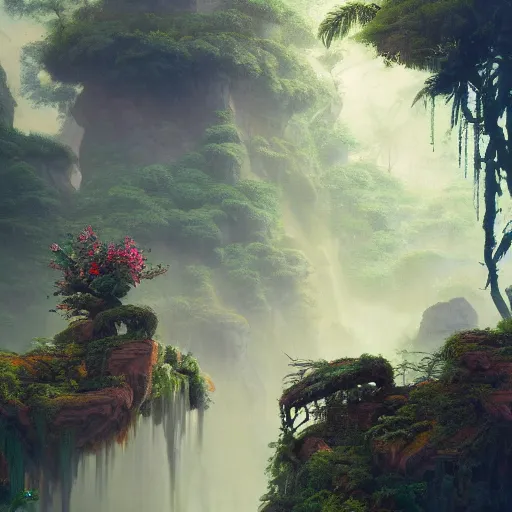 Image similar to concept art of a jungle path with a huge overgrown stone statues, religious, in the style of fenghua zhong and ruan jia and jeremy lipking and peter mohrbacher, mystical colors, rim light, beautiful lighting, 8 k, stunning scene, raytracing, octane, trending on artstation