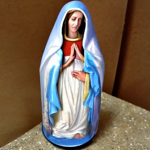 Prompt: virgin mary on a candle except its a woman dressed in day if the dead dress and makeup