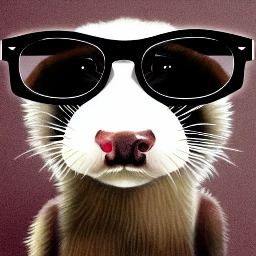 Prompt: cool ferret in black glasses, art, digital art, high quality