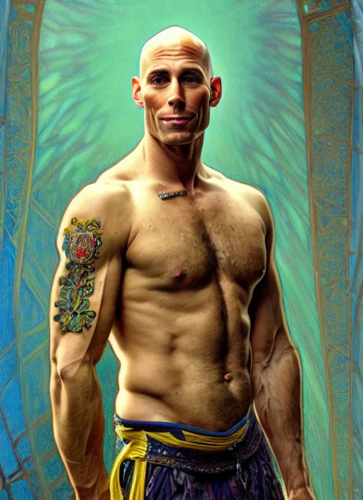 Prompt: oil portrait of johnny sins, intricate, elegant, highly detailed, lighting, painting, artstation, smooth, illustration, art by greg rutowski and alphonse mucha