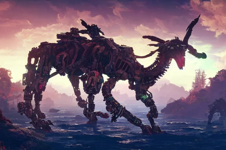 Image similar to tideripper machine mecanical creature robot of horizon forbidden west horizon zero dawn bioluminiscence global illumination ray tracing hdr fanart arstation by ian pesty and alena aenami artworks in 4 k