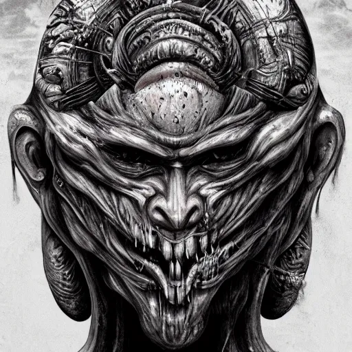 Image similar to naraka buddhist demon korean female, angry female alien, epic samurai warrrior, tubular creature, blood vessels, no face, dystopian surrealism, alex ries zdzisław beksinski, symmetrical long head, smooth marble surfaces, smooth marble surfaces, detailed ink illustration, detailed ink illustration, raiden metal gear, cinematic smooth stone, deep aesthetic