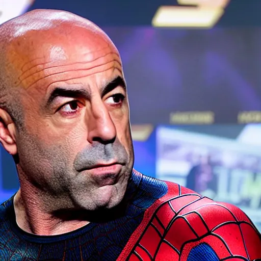 Image similar to joe rogan doing a podcast with spider - man, intricate, elegant, highly detailed, smooth, sharp focus, 4 k, 8 k uhd, realistic, great detail