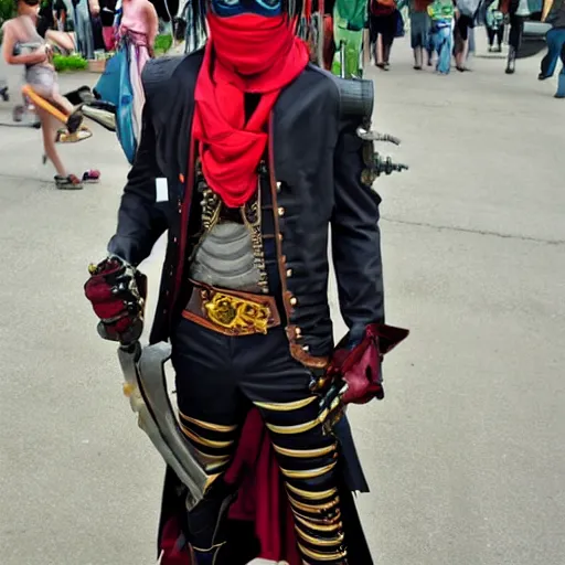 Prompt: Steampunk robot ninja pirate vampire cosplay