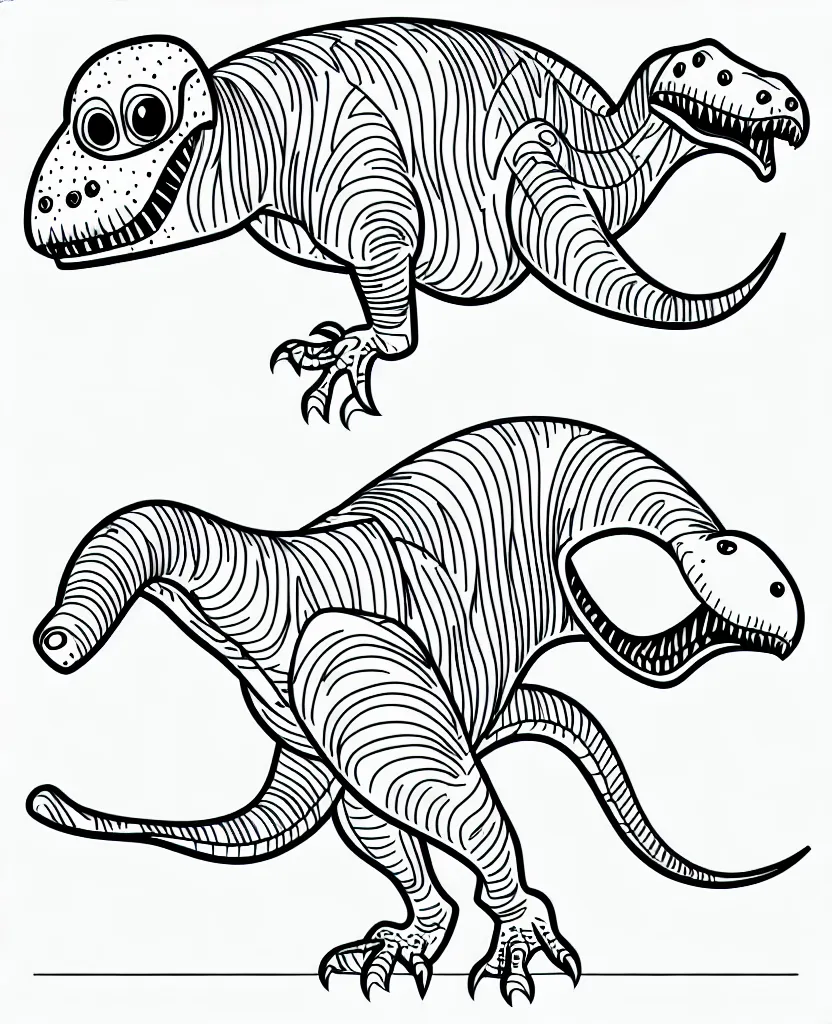 Image similar to trex dinosaur, symmetrical, accurate, simple clean lines, coloring book, graphic art, line art, vector art