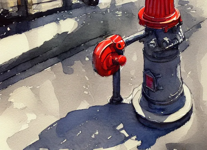 Image similar to concept art of a hydrant, pinterest, artstation trending, behance, watercolor, by coby whitmore, silver, laser light,