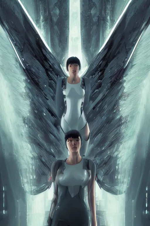 Prompt: white arc-angel with mystic robotic wings, blade runner, akira, ghost in the shell, 2077, ultra detailed, digital art, 8k ,character ,realistic, portrait, hyperrealistic