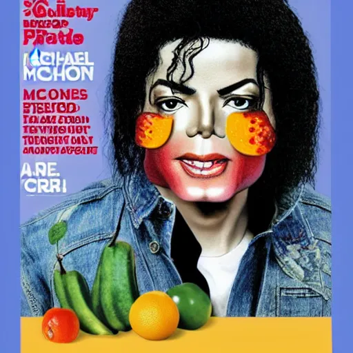 Image similar to michael jackson but his face is made out of fruit. food magazine photo, 8 k