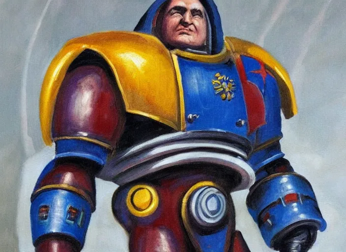 Image similar to Art Deco painting portrait of space-marine high detail warhammer 40k