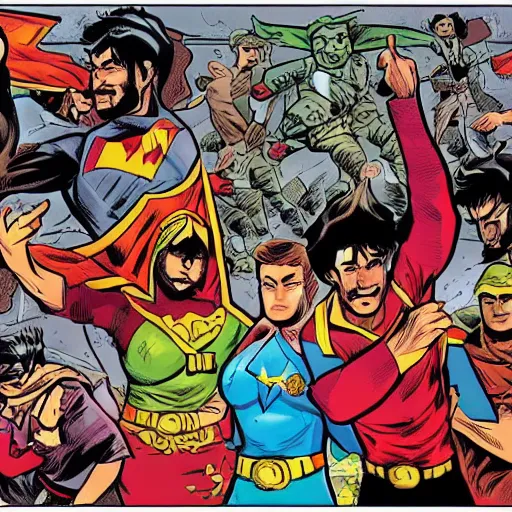 Image similar to kurdish superhero comic art by mike allred, highly detailed, award winning art