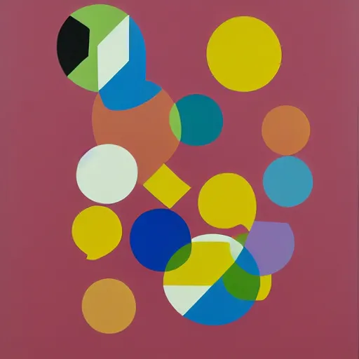 Image similar to A abstract painting in the style of Sophie Taeuber-Arp and Gary Hume and Tatsuro Kiuchi, stacked half-circle shapes, 1970s Scandinavian naturalistic minimalism style, flat colour-block style, geometric abstraction, modern pastel colours