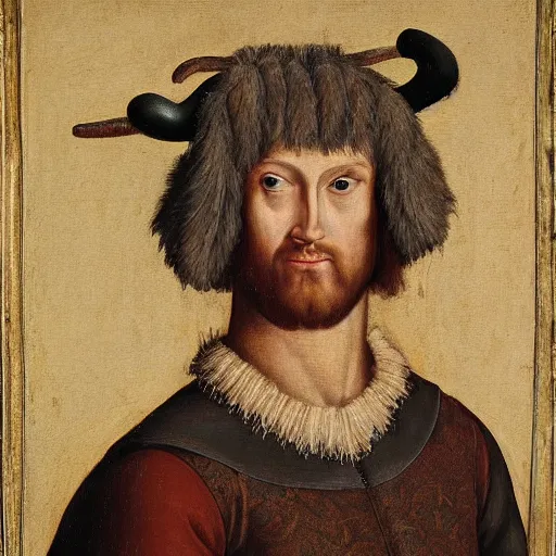 Image similar to a renaissance style portrait painting of minotaur