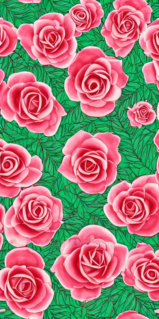 Image similar to seamless pattern of beautiful roses with leaves and throns, colourful, symmetrical, repeating 35mm photography