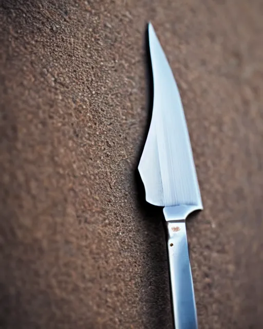 Prompt: A stainless steel knife, highly detailed, bokeh, 90mm, f/1.4