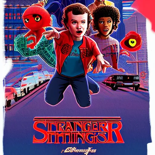 Prompt: dustin from stranger things in spiderman into the spiderverse, in the style of into the spiderverse, glitchcore