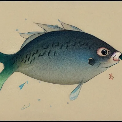 Image similar to ( ( ( ( ( obese rotund flabby cartoon fish. muted colors. ) ) ) ) ) by jean - baptiste monge!!!!!!!!!!!!!!!!!!!!!!!!!!!