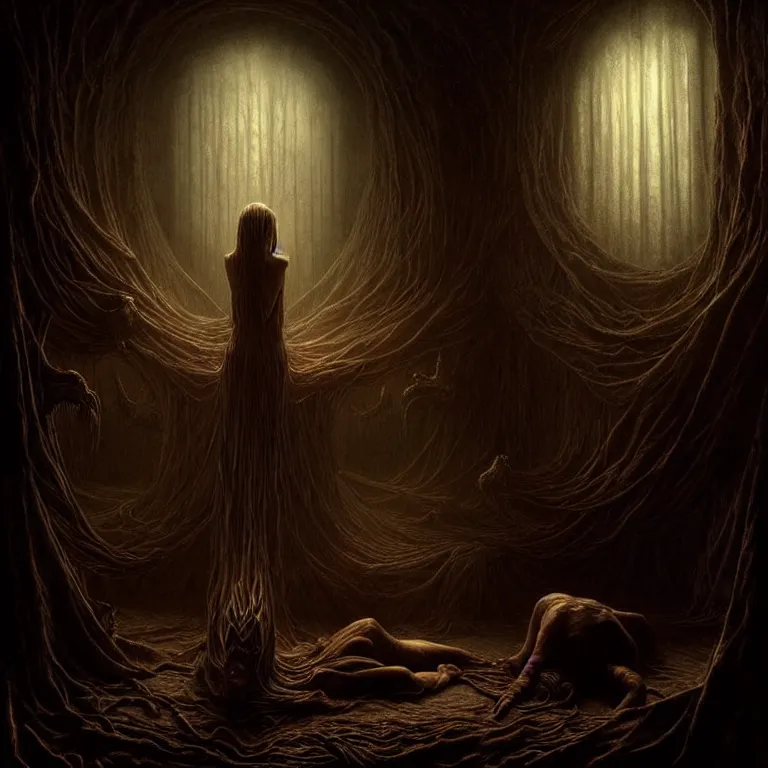 Image similar to epic professional digital art of terrible hunger, atmospheric lighting, drawn, complex, detailed, foreboding, mysterious, mystical, leesha hannigan, wayne haag, reina rocin, ignacio fernandez rios, mark ryden, iris van herpen, epic, stunning, magnificent, a lot of wow, cinematic, masterpiece