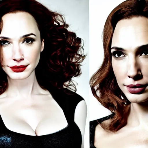 Image similar to portrait of christina hendricks and gal gadot hybrid by mario testino, headshot, detailed, award winning, sony a 7 r