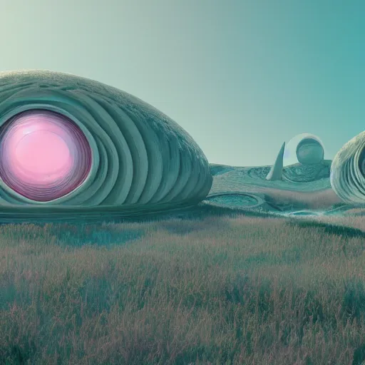 Image similar to panorama,utopia,science fiction,bio-inspired,organic,fashion design,detailed,complex,pink hues,octane render