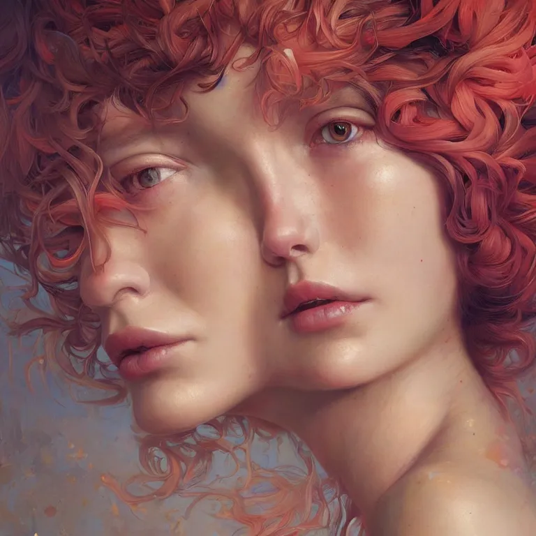 Image similar to portrait of beautiful!! woman with coral!! reef hair. soft light painted by james jean and moebius!!! and erik jones, inspired by mary jane ansell, smooth face feature, intricate oil painting, high detail 3 d render, sharp high detail