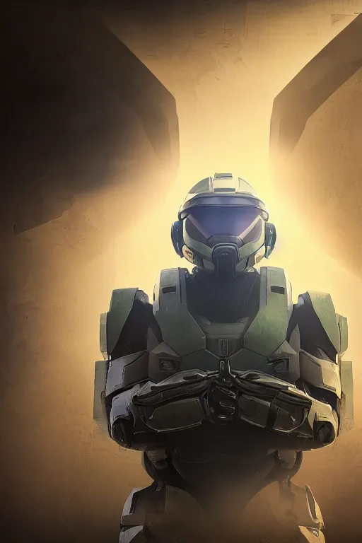 Image similar to robot ninja mask helmet halo master chief radiating a glowing aura global illumination ray tracing hdr fanart arstation by ian pesty and katarzyna da „ bek - chmiel