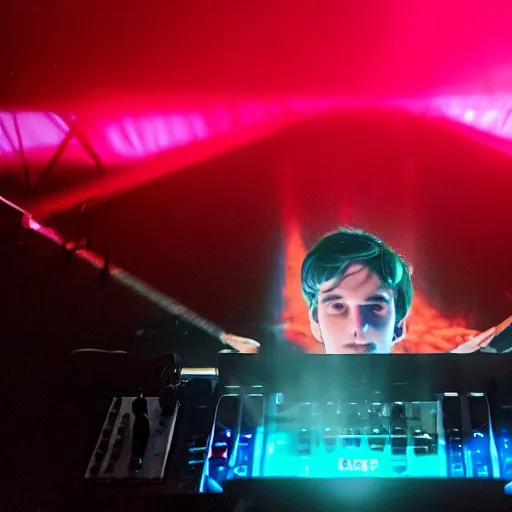 Prompt: dj madeon playing a live show on the surface of the sun