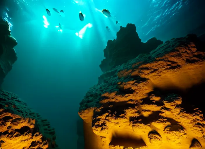 Image similar to atlantis, an amazing underwater city glowing with light below turbulent waters above