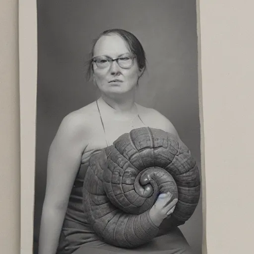 Image similar to studio photograph of real snail woman