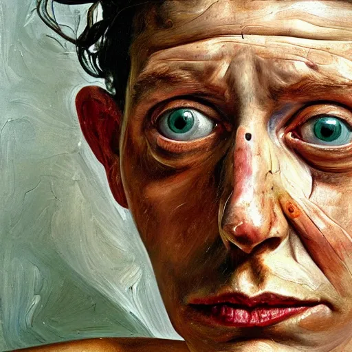 Prompt: high quality high detail painting by lucian freud and jenny saville, hd, anxiety, turquoise