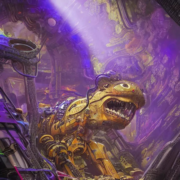 Image similar to detailed shot of inside a cavernous living stomach of a giant robot ((dragon)), the walls purple and pulsing, lots of acid pooling up on the floor, digesting humans that ended up inside, food pov, micro pov, vore, digital art, furry art, high quality, 8k 3D realistic, macro art, micro art, Furaffinity, Deviantart, Eka's Portal, G6