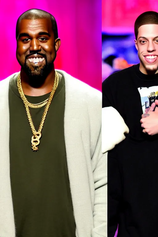 Prompt: kanye west and pete davidson, mtv celebrity death match