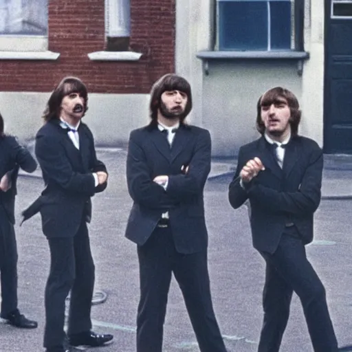 Image similar to Live Action Still of Jerma985 in The Beatles A Hard Day's Night (Film), real life, hyperrealistic, ultra realistic, realistic, highly detailed, epic, HD quality, 8k resolution, body and headshot, film still